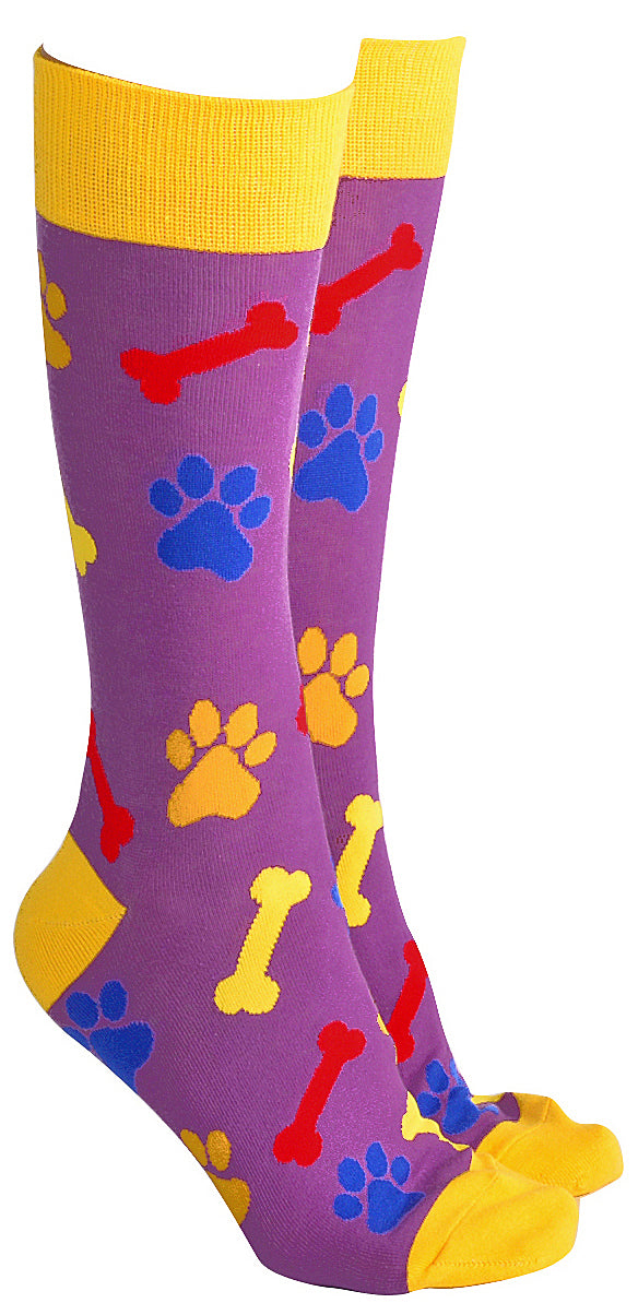 Sock Society Purple And yellow Paw Print And Bone Design