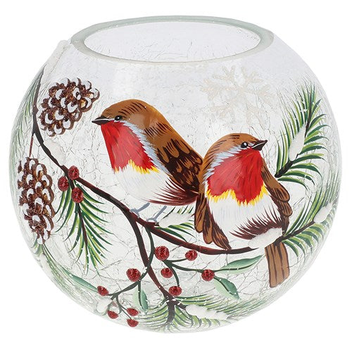 Xmas Crackle Round Tealight Robins Large