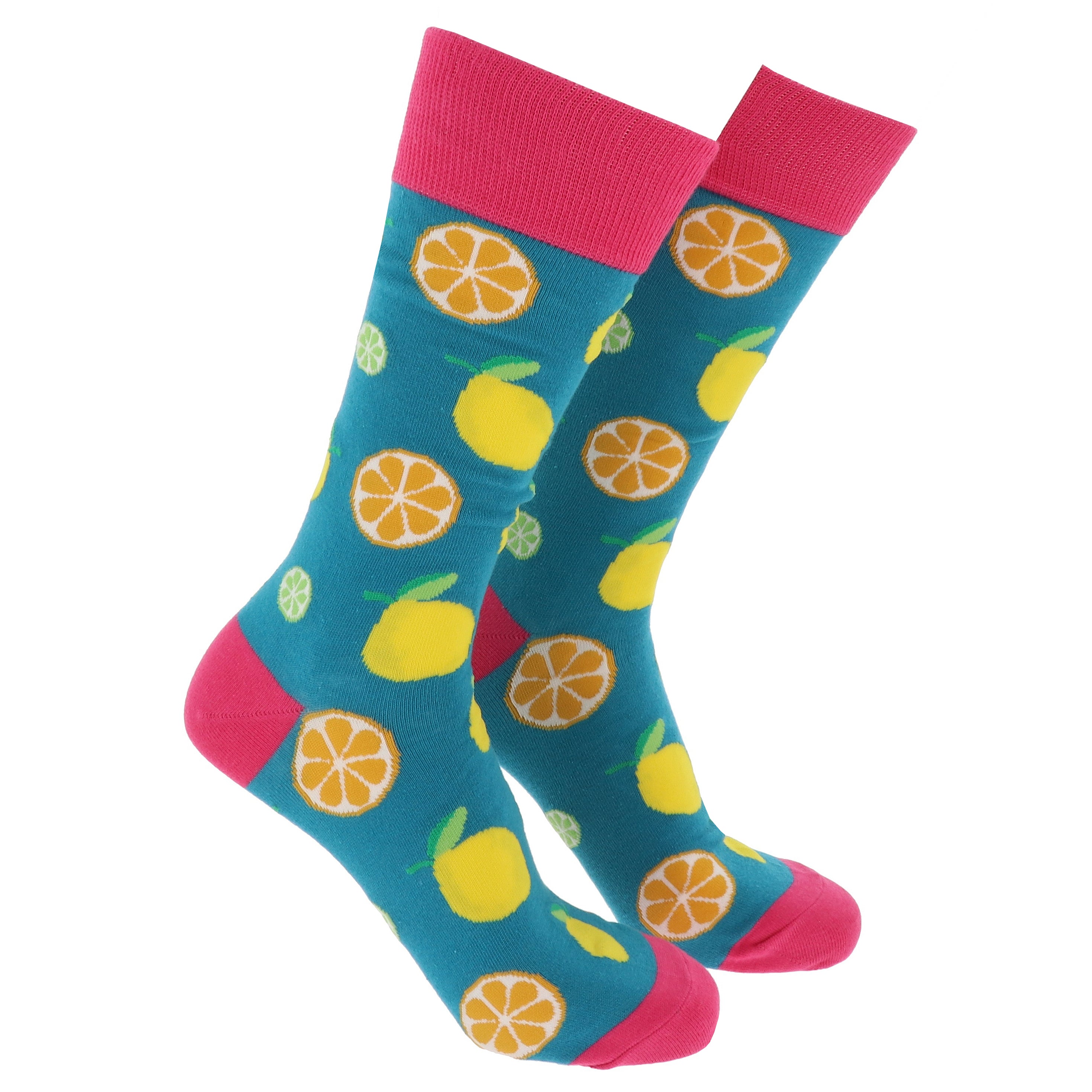 Sock Society Lemons Teal and Pink Design