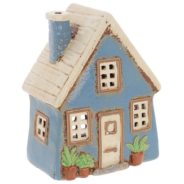 Village Pottery Blue Garden Slat Roof House Tealight