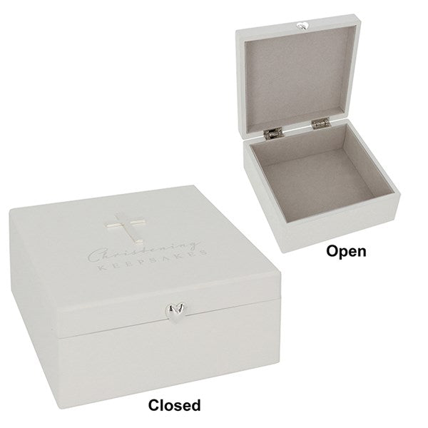Christening White Keepsake Box With Cross