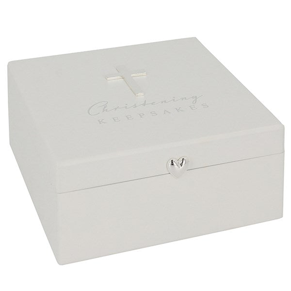 Christening White Keepsake Box With Cross
