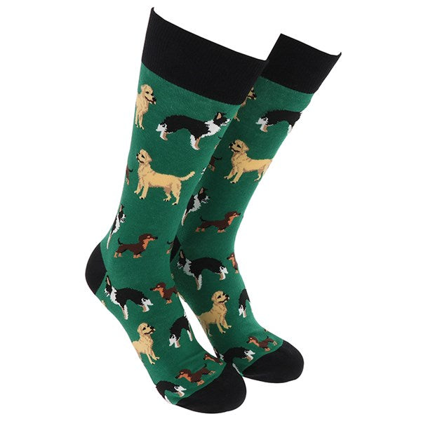 Sock Society Dogs Green And Black Design
