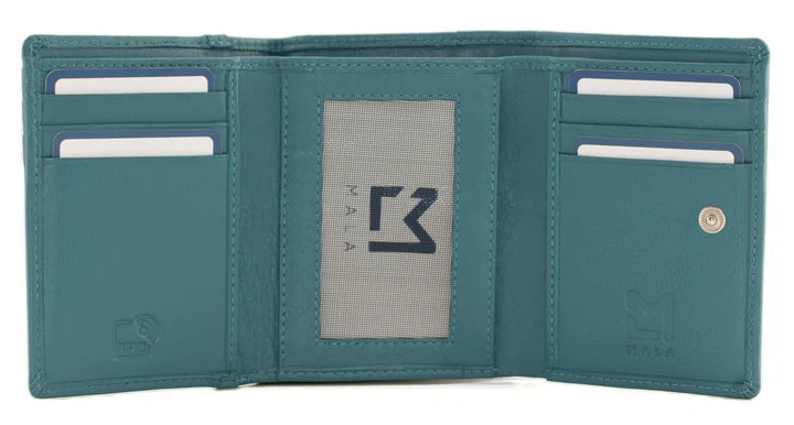 Bella Teal Leather Mum and Daughter Small Tri fold Purse