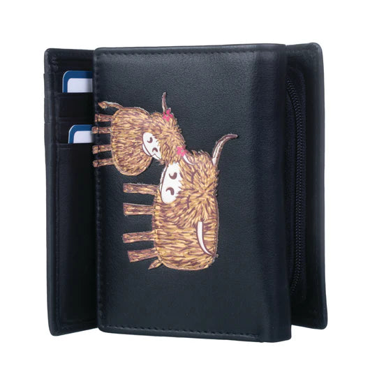 Bella Black Leather Mum and Daughter Small Tri fold Purse