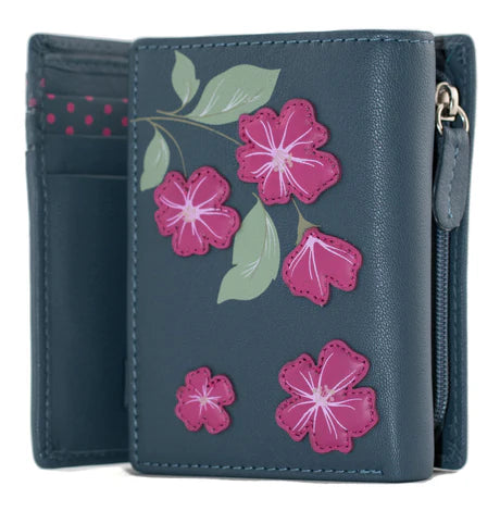 Sakura Navy Compact Tri-fold Purse
