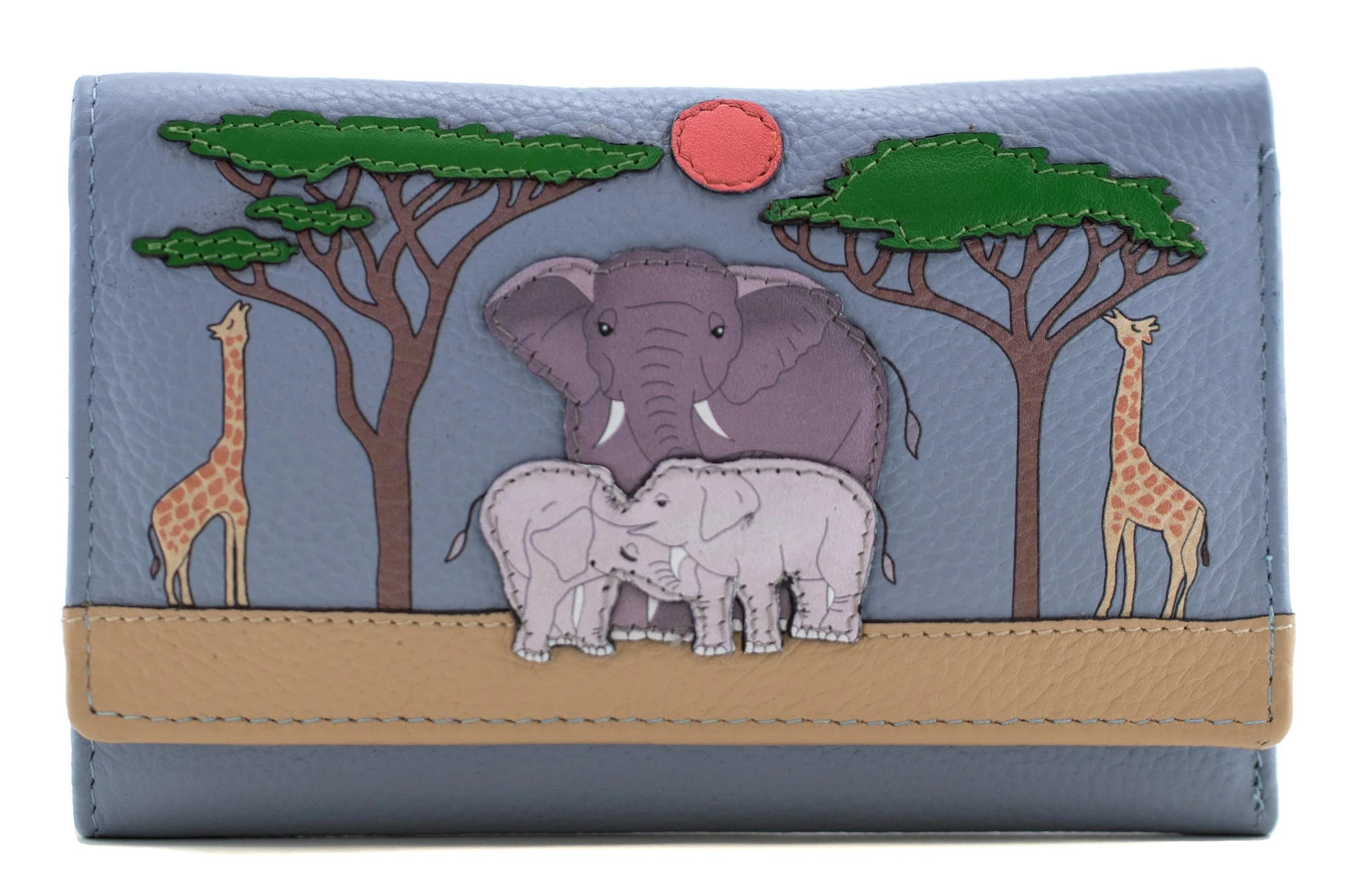 Savanna Leather Safari Scene Large Tri fold Purse