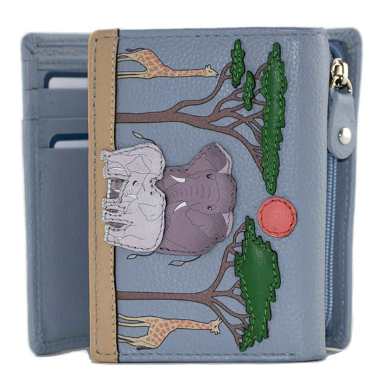 Savanna leather Safari Scene Small Tri fold Purse