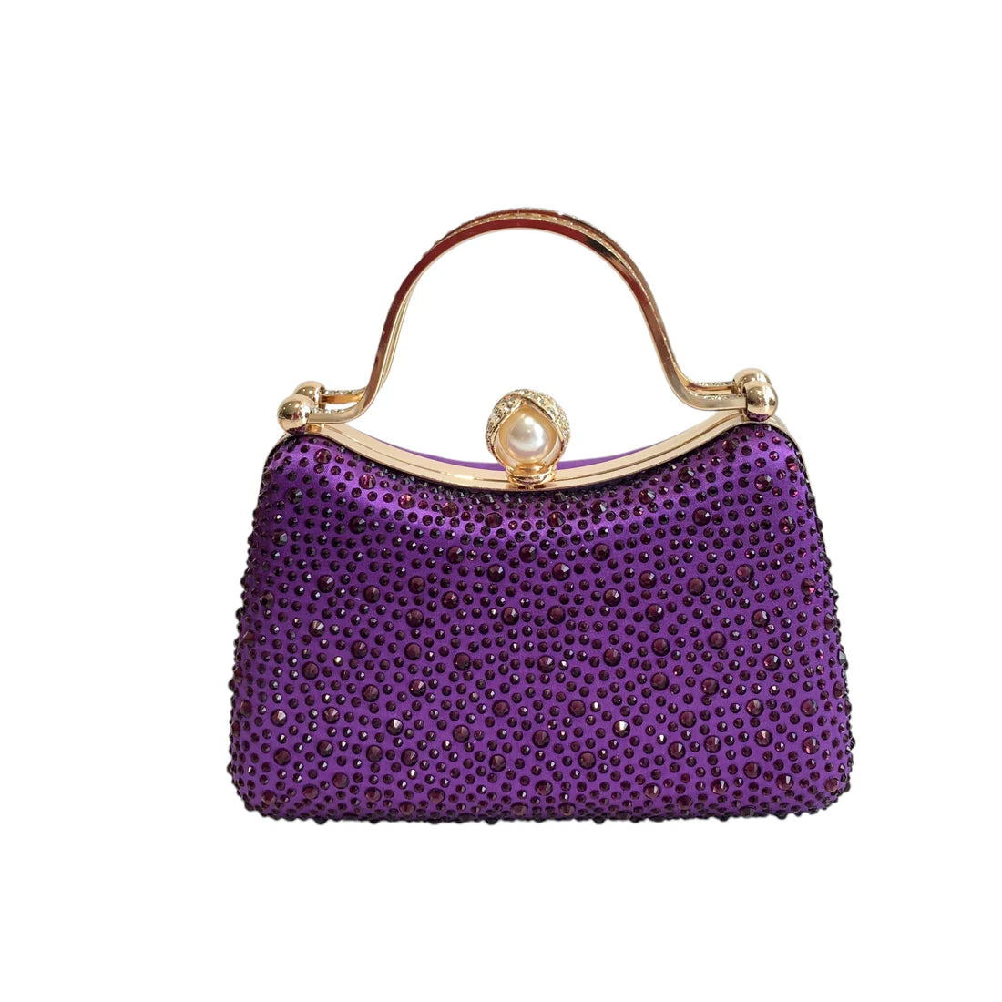 Curved Purple Diamante Dress Bag With Pearl Clasp Closure