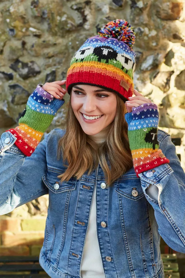 Black Sheep Roll Back Bobble Beanie Rainbow
