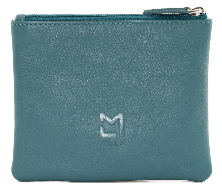 Bella Teal Leather Highland Cow Coin Purse RFID