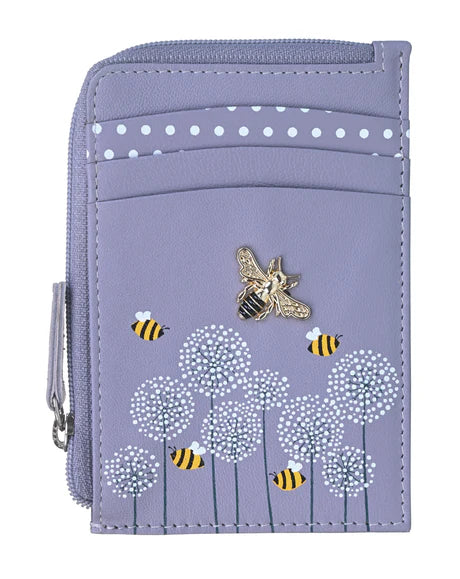 Moonflower Grey Leather Card and Coin Bee Purse