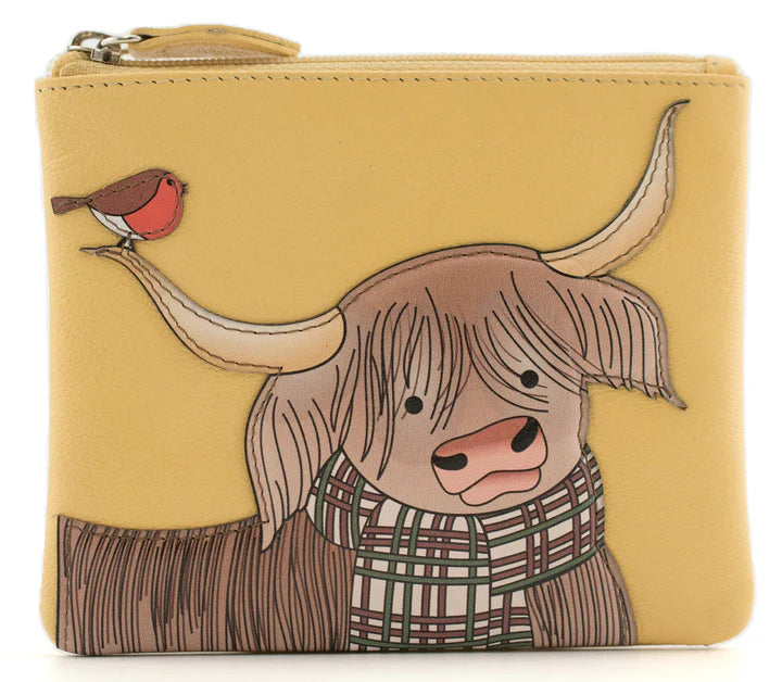 Callum The Coo Yellow Leather Coin Purse