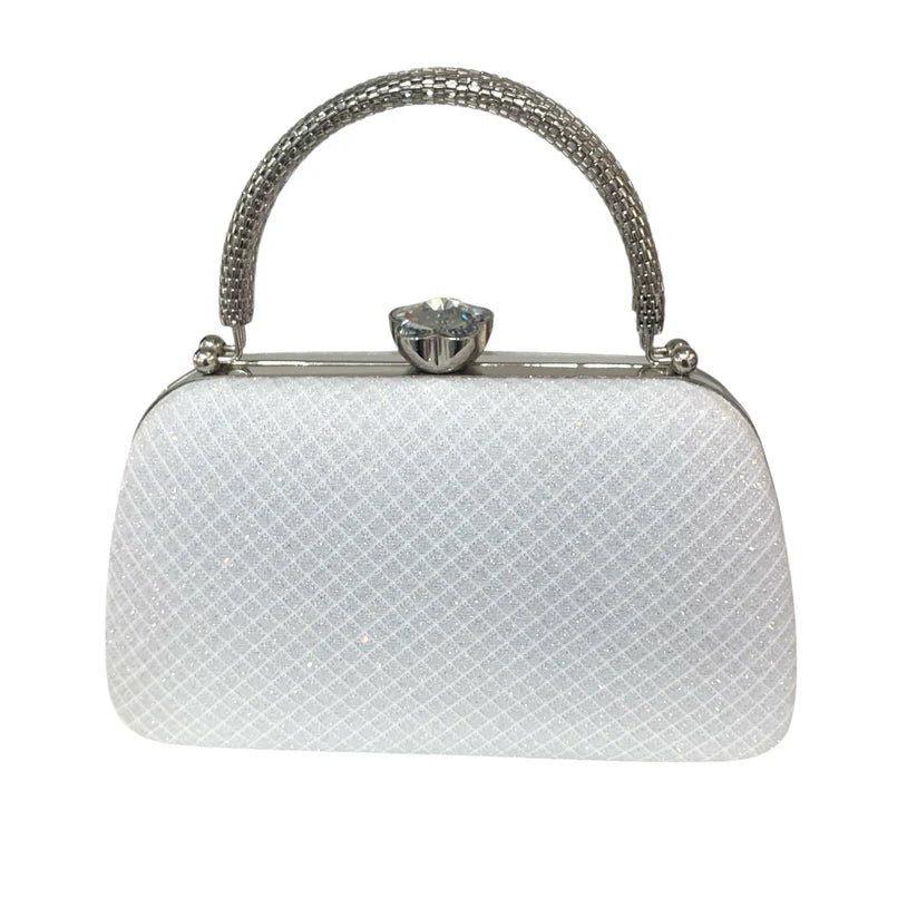 White Silver Dress Bag With Gold Handle