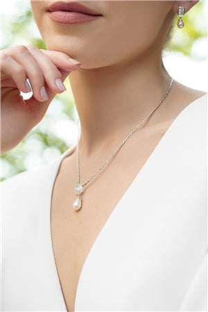 Newbridge Pearl Drop Pendant with Clear Stone