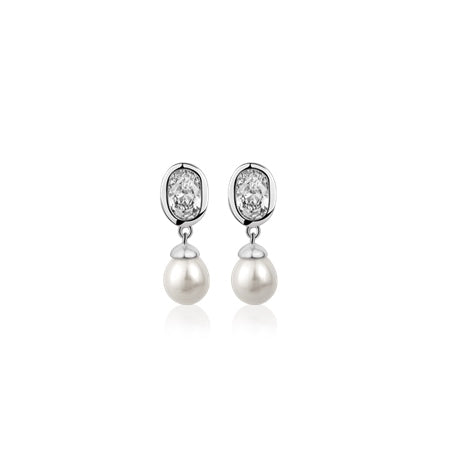 Newbridge Pearl Drop Earrings with Clear Stones