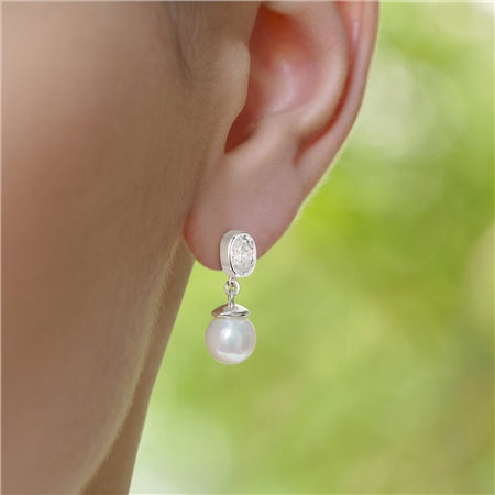 Newbridge Pearl Drop Earrings with Clear Stones
