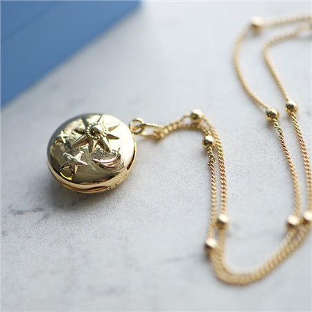 Newbridge Gold Plated Locket with Sun Moon & Stars