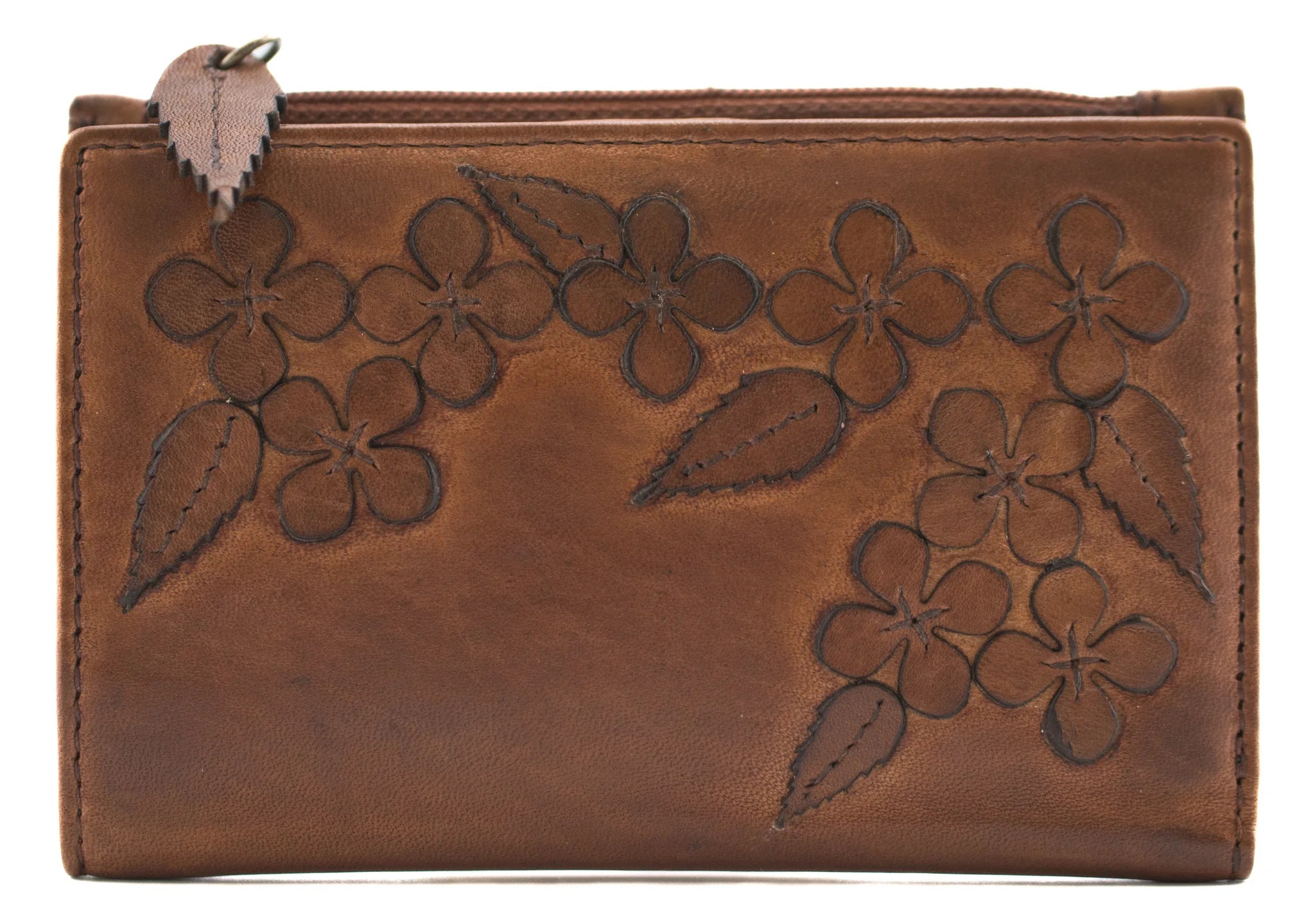 Wild Bloom Classic Tan Leather Compact Purse