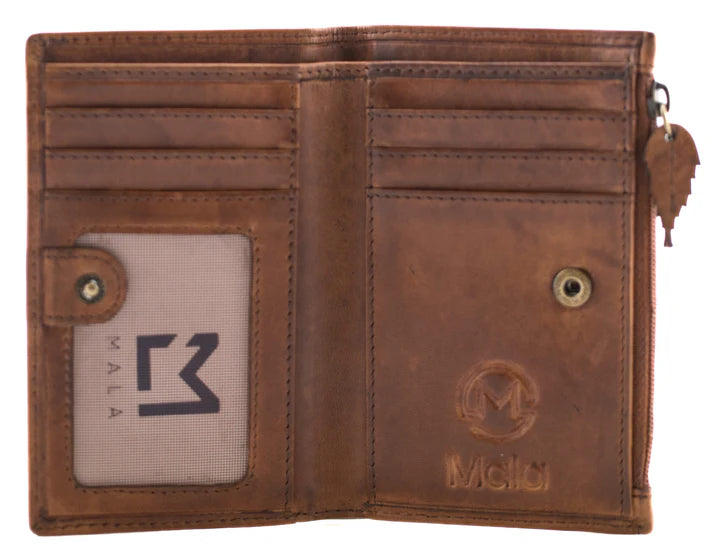 Wild Bloom Classic Tan Leather Compact Purse
