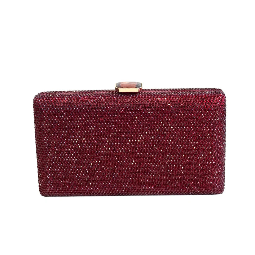 Burgundy Clutch Bag With Red Stone Clasp