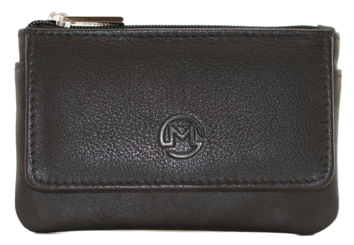 Origin Black Plain Leather Coin Purse With Front Pocket