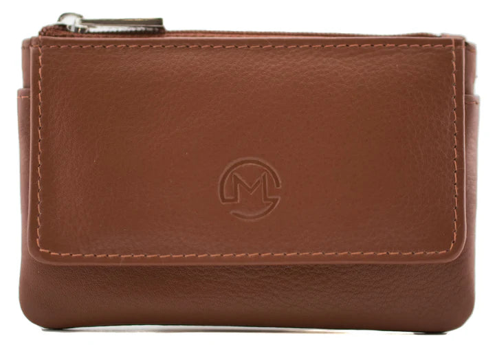 Origin Tan Plain Leather Coin Purse With Front Pocket