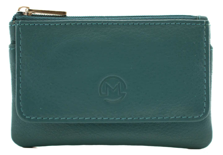 Origin Teal Plain Leather Coin Purse With Front Pocket