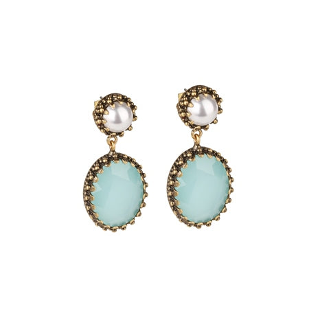 Newbridge Earrings with Aqua and Pearl Stone Settings