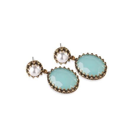 Newbridge Earrings with Aqua and Pearl Stone Settings