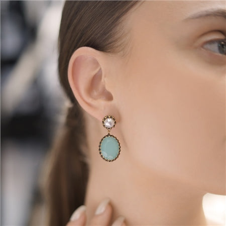 Newbridge Earrings with Aqua and Pearl Stone Settings