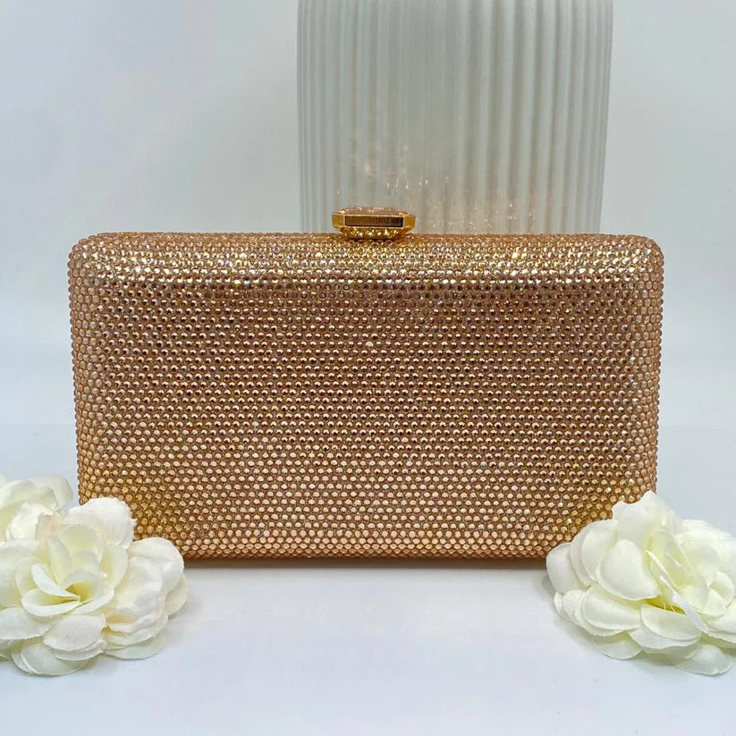 Champagne Clutch Bag With Champagne Glass Stone Clasp