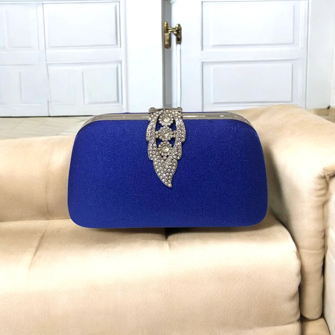 Royal Blue Dress Bag With Silver Leaf Clasp