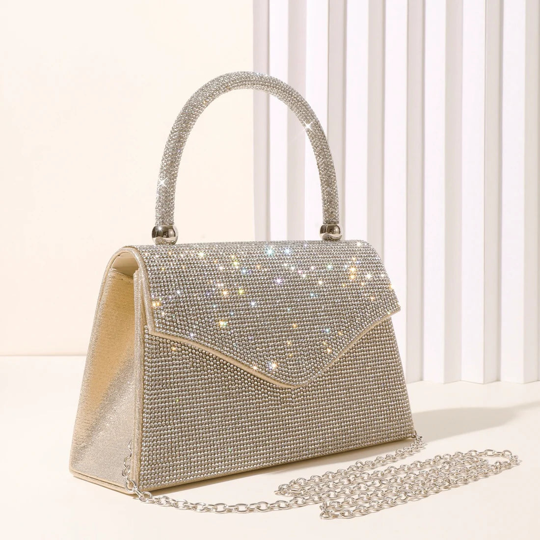 Gold Diamante Dress Bag With Diamante Handle