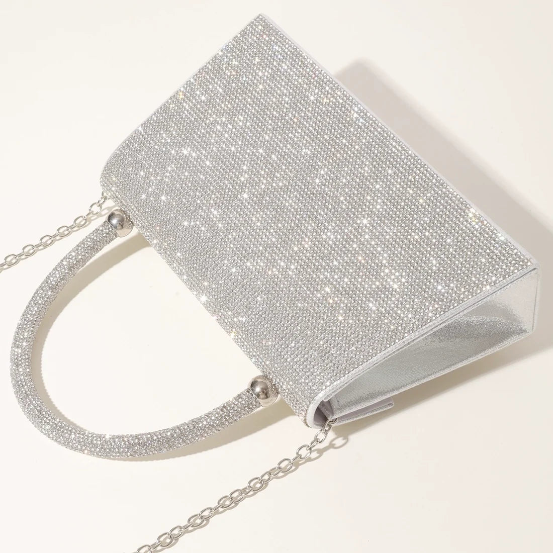 Silver Diamante Dress Bag With Grab Handle