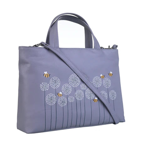 Moonflower Grey Leather Grab Bag