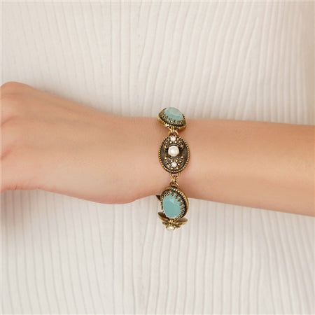 Newbridge Bracelet with Aqua & Pearl Stone Settings