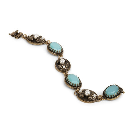 Newbridge Bracelet with Aqua & Pearl Stone Settings