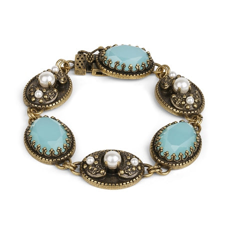 Newbridge Bracelet with Aqua & Pearl Stone Settings