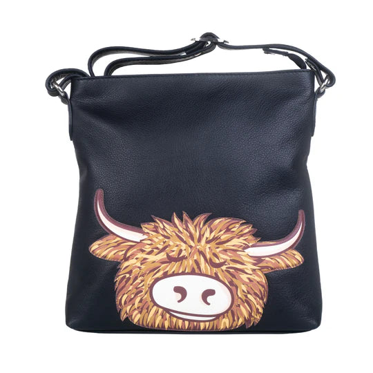 Bella's Head Black Leather Cross Body Bag