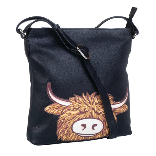 Bella's Head Black Leather Cross Body Bag