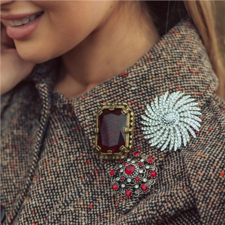 Newbridge Brooch with Ruby Coloured Stones