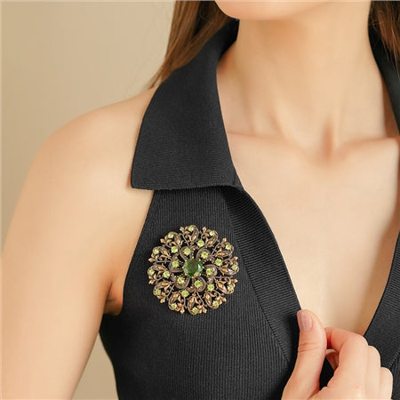 Newbridge Floral Brooch with Green Stones