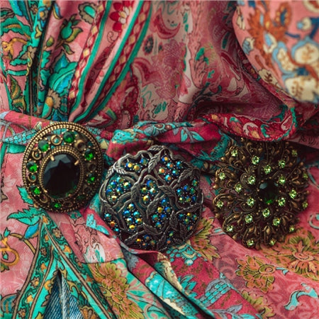 Newbridge Floral Brooch with Green Stones