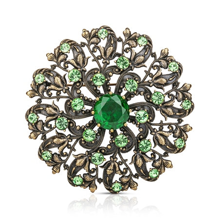 Newbridge Floral Brooch with Green Stones