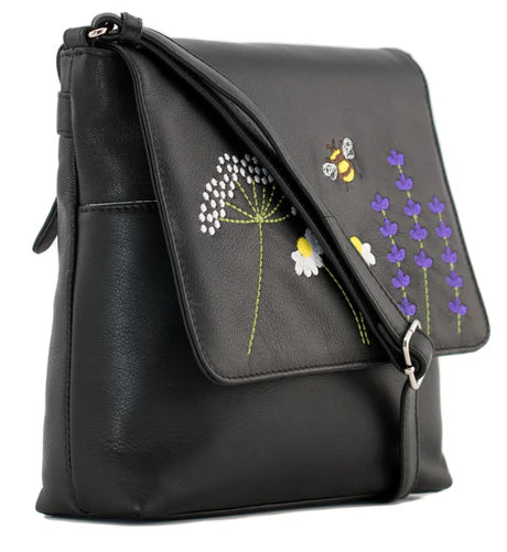 Blossom Black Flap Cross Body Bag