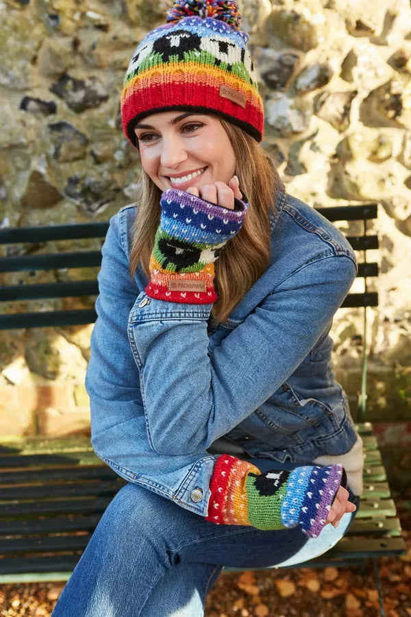 Black Sheep Roll Back Bobble Beanie Rainbow
