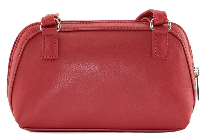 Anishka Red Leather Compact Curved Zip Crossbody Bag