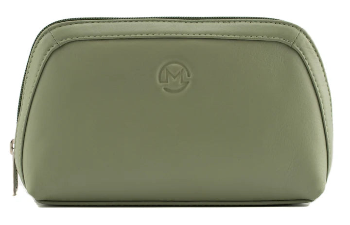 Anishka Green Leather Compact Curved Zip Crossbody Bag