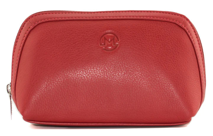 Anishka Red Leather Compact Curved Zip Crossbody Bag